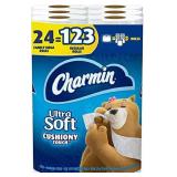 Charmin Ultra Soft Cushiony Touch Toilet Paper, 24 Family Mega Rolls = 123 Regular Rolls