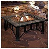 Pure Garden Wood Burning Pit, 33 in. Steel Frame, Square Marble Tile Finish