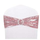 Desirable Life Pack of 50 Chair Sashes Sequin Stretchy Spandex Bands Decorative Bows One-Sided Sequins Decor for Romantic Wedding Party Home Chair Cover Sash Decorations - Rose Gold