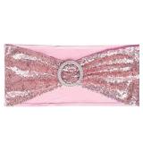 Desirable Life Pack of 50 Chair Sashes Sequin Stretchy Spandex Bands Decorative Bows One-Sided Sequins Decor for Romantic Wedding Party Home Chair Cover Sash Decorations - Rose Gold