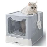 HIPIPET Cat Litter Box Foldable Top Entry Litter Box with Cat Litter Scoop Drawer for Large Cats