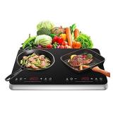 COOKTRON Double Induction Cooktop Burner with Fast Warm-Up Mode, 1800w 2 Induction Burner with 10 Temperature 9 Power Settings, Portable Dual Induction Cooker Cooktop with Child Safety Lock & Time