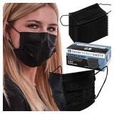 TCP Global Salon World Safety - Sealed Dispenser Box of 50 Black Face Masks Breathable Disposable 3-Ply Protective PPE with Nose Clip and Ear Loops