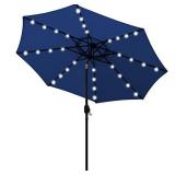 Blissun 9 ft Solar Umbrella 32 LED Lighted Patio Umbrella Table Market Umbrella with Tilt and Crank Outdoor Umbrella for Garden, Deck, Backyard, Pool and Beach (Navy Blue)
