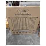 Cumbor 46â Auto Close Safety Baby Gate, Extra Tall and Wide Child Gate, Easy Walk Thru Durability Dog Gate for The House, Stairs, Doorways. Includes 4 Wall Cups, (2) 2.75-Inch and 8.25-Inch Exten
