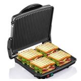 Panini Press Grill, Yabano Gourmet Sandwich Maker Non-Stick Coated Plates 11" x 9.8", Opens 180 Degrees to Fit Any Type or Size of Food, Stainless Steel Surface and Removable Drip Tray, 4 Slice
