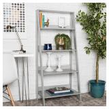 Walker Edison 4 Shelf Transitional Wood Ladder Bookcase in Gray