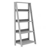 Walker Edison 4 Shelf Transitional Wood Ladder Bookcase in Gray