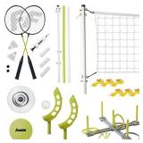 Franklin Sports Fun 5 Combo Set - Badminton, Volleyball with Pump, Ring Toss, Flip Toss, and Flying Disc
