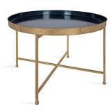 Kate and Laurel Celia Modern Glam Round Coffee Table, 28.25" x 28.25" x 19", Navy Blue and Gold Leaf, Chic Sophisticated Accent Table