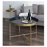 Kate and Laurel Celia Modern Glam Round Coffee Table, 28.25" x 28.25" x 19", Navy Blue and Gold Leaf, Chic Sophisticated Accent Table