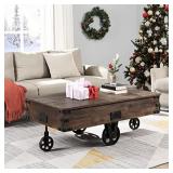 FirsTime & Co. Factory Cart Coffee Accent Table, 45" x 17" x 29.5", Rustic Espresso/Antique Black,70084
