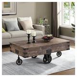 FirsTime & Co. Factory Cart Coffee Accent Table, 45" x 17" x 29.5", Rustic Espresso/Antique Black,70084