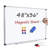 T-SIGN Magnetic Dry Erase Whiteboard 48 x 36 Inch, 4 x 3 Large White Board, Silver Aluminum Frame Wall-Mounted, Magnetic Eraser, 2 Whiteboard Pen, Detachable Marker Tray, 6 Magnets for Office, School