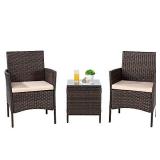 SUNLEI 3 Pieces Outdoor Patio Furniture Set,Wicker Bistro Set Outdoor Patio Set Rattan Chair Conversation Sets with Table for Yard Backyard Lawn Porch Poolside Balcony