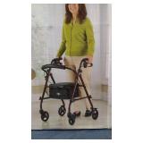Medline Steel Rollator Walker, Folding Rolling Walker, 6" Wheels, 350lb Weight Capacity, Burgundy Red Frame