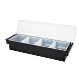 Bar Lux Black Plastic Condiment Caddy - 4 Compartments - 19 1/2" x 6 1/4" x 3 3/4" - 1 count box