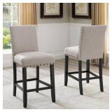 Roundhill Furniture Biony Fabric Nail Head Counter Height Stools, Tan, Set of 2
