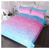 BlessLiving Colorful Glitter Mermaid Bedding Girly Turquoise Blue Pink and Purple Bedding Twin Set Pastel Kids Duvet Cover 3 Piece Trendy Bed Spreads Rainbow Comforter Cover Sets for Teen Girls