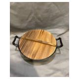 WUWEOT 14" Cast Iron Wok with Handles and Wooden Lid, Pre-Seasoned Nonstick Iron De...