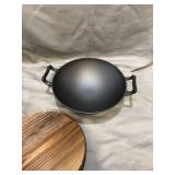 WUWEOT 14" Cast Iron Wok with Handles and Wooden Lid, Pre-Seasoned Nonstick Iron De...