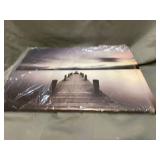 Lake Pier Canvas Wall Art: Vintage Wooden Dock Artwork Painting for Living Room (24