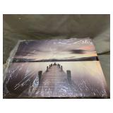 Lake Pier Canvas Wall Art: Vintage Wooden Dock Artwork Painting for Living Room (24