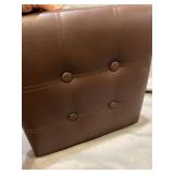 YOUDENOVA 15 inches Folding Storage Ottoman, Cube Storage Boxes Footrest Stool, Small Ottomans with Foam Padded Seat, Support 300lbs (Brown, Leather)