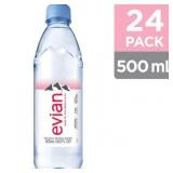evian Natural Spring Water Bottles, Naturally Filtered Spring Water, 500 ML bottle, 24 Count