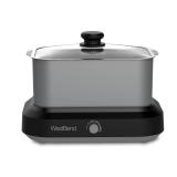 West Bend 87906 Large Capacity Non-Stick 6-Quart Versatility Cooker with 5 Different Temperature Control Settings Dishwasher Safe Includes A Travel Lid & Thermal Carrying Case, Silver