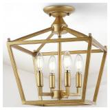 JONATHAN Y Plains Mini Lantern 12 in. 4-Light Brass Gold Iron Modern Farmhouse LED Flush Mount,