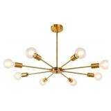 LynPon Gold Sputnik Light Fixture 8 Lights Semi Flush Mount Ceiling Lights Brass Chandelier Industrial Pendant Lighting for Kitchen Dining Living Room Bedroom
