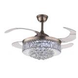 modern dimmable fandelier crystal ceiling light led polished chrome 36 in