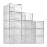 12 Pack Shoe Storage Boxes, Clear Plastic Stackable Shoe Organizer Bins