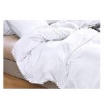 Pom Pom Fringe Duvet Cover Queen Set-3 Bohemian Bedding,White