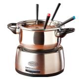 Nostalgia FPS200 6-Cup Stainless Steel Electric Fondue Pot with Temperature Control, 6 Color-Coded Forks and Removable Pot USED
