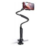 Phone Holder Bed Gooseneck Mount - Lamicall Flexible Arm 360 Mount Clip Bracket Clamp Stand, Black
