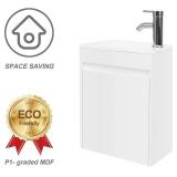 Bathroom Vanity W/Sink Combo 16 inch for Small Space MDF Paint Modern Design White Wall Mounted Cabinet Set, White Resin Basin Sink Top