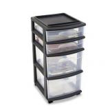 Homz 4 Medium Drawer Cart, Black w/ Clear Drawers, w/ Wheels, Set of 1