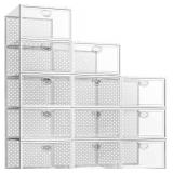 Pinkpum 12 Pack Shoe Storage Boxes, Clear Stackable Shoe Containers for Closet, Sneaker Storage Fit for Size 12
