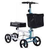 ELENKER Steerable Knee Walker Deluxe Medical Scooter for Foot Injuries Compact Crutches Alternative White+Blue