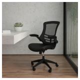 Damaged - Flash Furniture Mid-Back Black Mesh Swivel Ergonomic Task Office Chair with LeatherSoft Seat and Flip-Up Arms