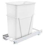 Single 30-Quart Wire Construction Bottom Mount Pullout Kitchen Waste Trash Can Container Bin with Full-Extension Slides, White