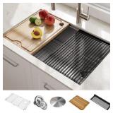 KRAUS Koreâ¢ Workstation 30-inch Undermount 16 Gauge Single Bowl Stainless Steel Kitchen Sink with Accessories (Pack of 5)- Retail $399.95