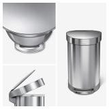 simplehuman 45 Liter/ 12 Gallon Semi-Round Hands-Free Step Trash Can, Brushed- Retail $119.99
