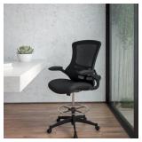Flash Furniture Mid-Back Black Mesh Ergonomic Drafting Chair with Adjustable Foot Ring and Flip-Up Arms- Retail $148.49