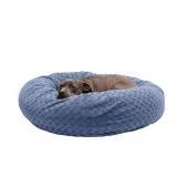 Furhaven Pet Bed for Dogs and Cats - Curly Fur Round Ultra Calming Deep Dish Cushion Donut Dog Bed with Removable Washable Cover, Fresh Blueberry, Large