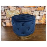 Christopher Knight Home Sabina Round Tufted Velvet Ottoman, Blue/Gold Bottom Trim- Retail $125
