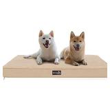 Senmipy Orthopedic Memory Foam Dog Beds for Medium Dogs, 2-Layer Thick Waterproof Medium Dog Bed, Washable Pet Beds Mattress with Removable Cover (Medium, Beige)