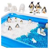AINOLWAY Polar Animal Sensory Bin Kit, Include 20000 pcs Ocean Sea Water Beads-Emperor Penguin Family Figures and Polar Bear Figurines-Frozen Island-Inflatable Container